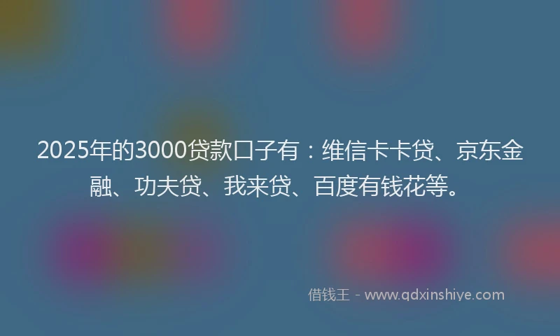 2025年的3000贷款口子有：维信卡卡贷、京东金融、功夫贷、我来贷、百度有钱花等。