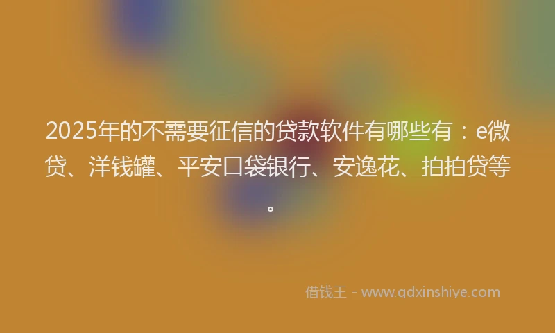 2025年的不需要征信的贷款软件有哪些有：e微贷、洋钱罐、平安口袋银行、安逸花、拍拍贷等。