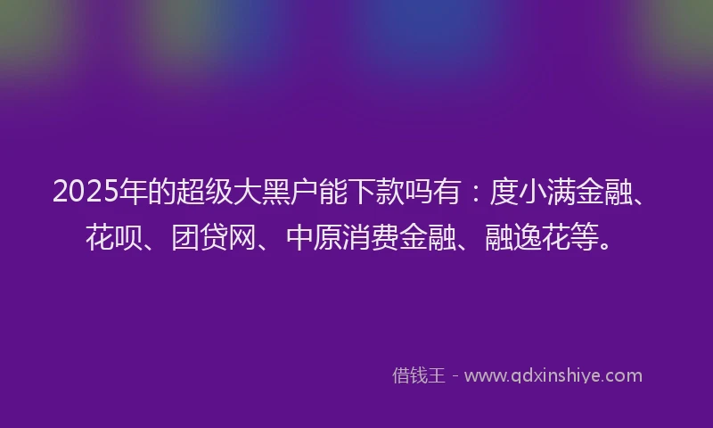 2025年的超级大黑户能下款吗有：度小满金融、花呗、团贷网、中原消费金融、融逸花等。
