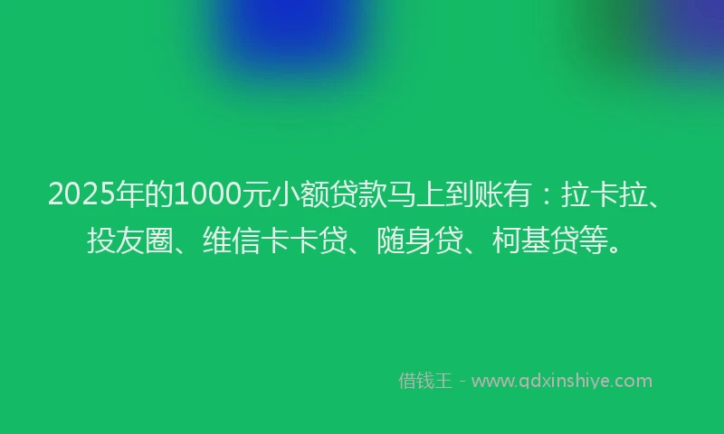2025年的1000元小额贷款马上到账有：拉卡拉、投友圈、维信卡卡贷、随身贷、柯基贷等。