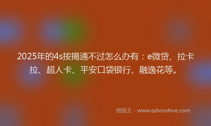 2025年的4s按揭通不过怎么办有：e微贷、拉卡拉、超人卡、平安口袋银行、融逸花等。