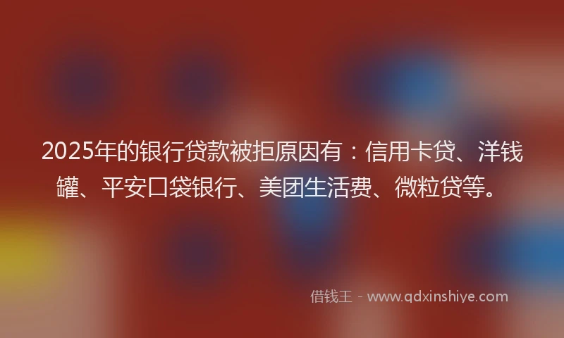 2025年的银行贷款被拒原因有：信用卡贷、洋钱罐、平安口袋银行、美团生活费、微粒贷等。