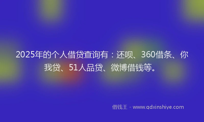 2025年的个人借贷查询有：还呗、360借条、你我贷、51人品贷、微博借钱等。