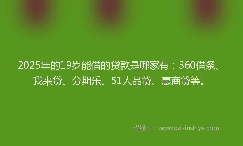 2025年的19岁能借的贷款是哪家有：360借条、我来贷、分期乐、51人品贷、惠商贷等。