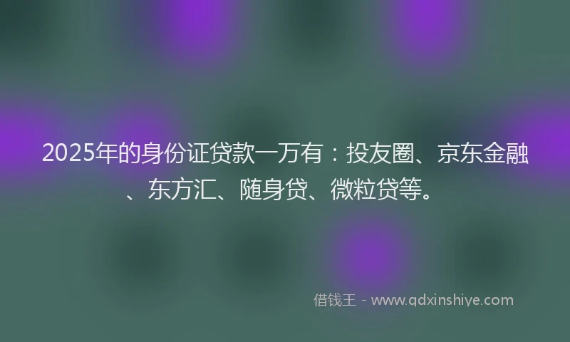 2025年的身份证贷款一万有：投友圈、京东金融、东方汇、随身贷、微粒贷等。