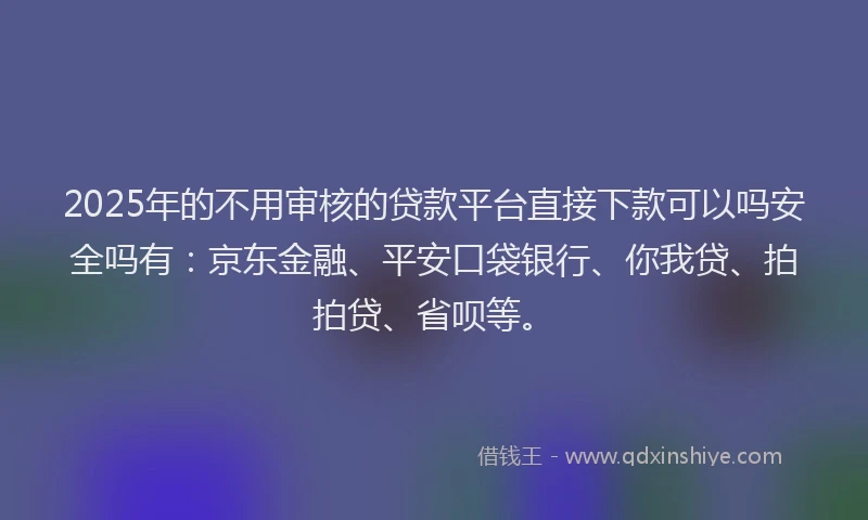 2025年的不用审核的贷款平台直接下款可以吗安全吗有：京东金融、平安口袋银行、你我贷、拍拍贷、省呗等。