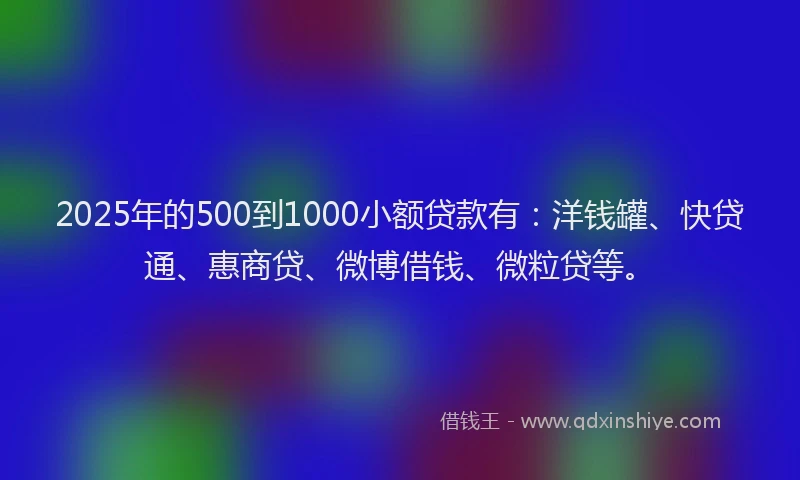 2025年的500到1000小额贷款有：洋钱罐、快贷通、惠商贷、微博借钱、微粒贷等。