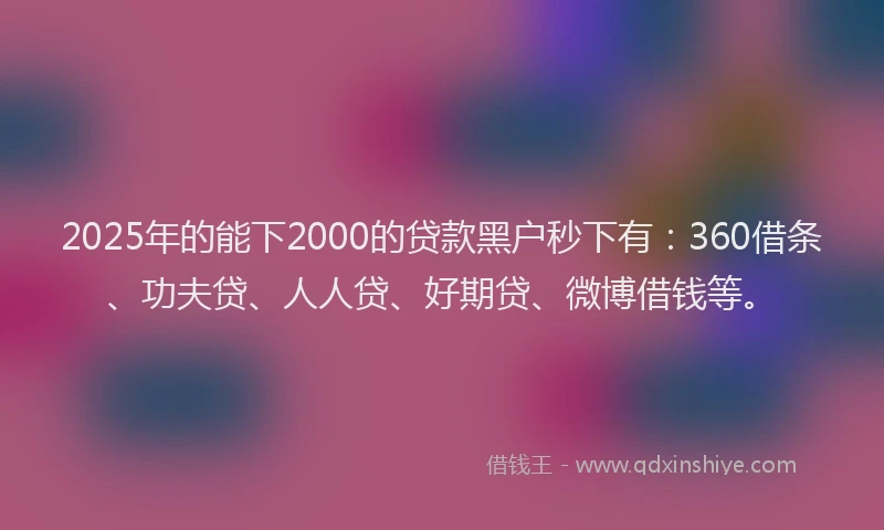 2025年的能下2000的贷款黑户秒下有：360借条、功夫贷、人人贷、好期贷、微博借钱等。