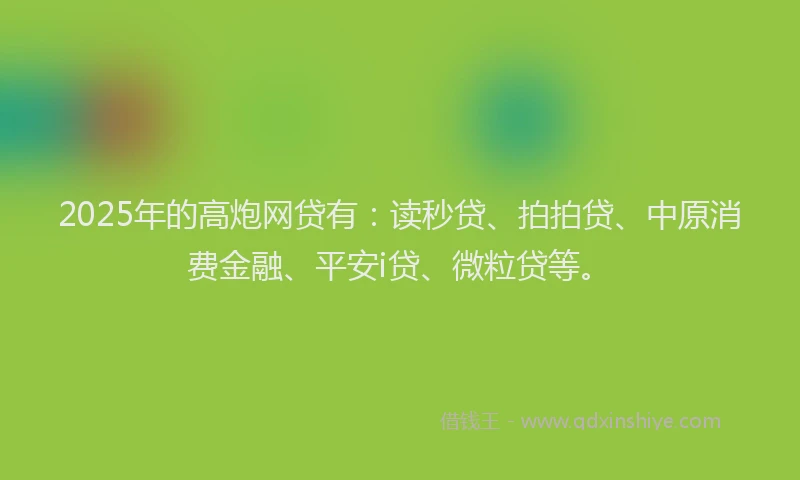 2025年的高炮网贷有：读秒贷、拍拍贷、中原消费金融、平安i贷、微粒贷等。