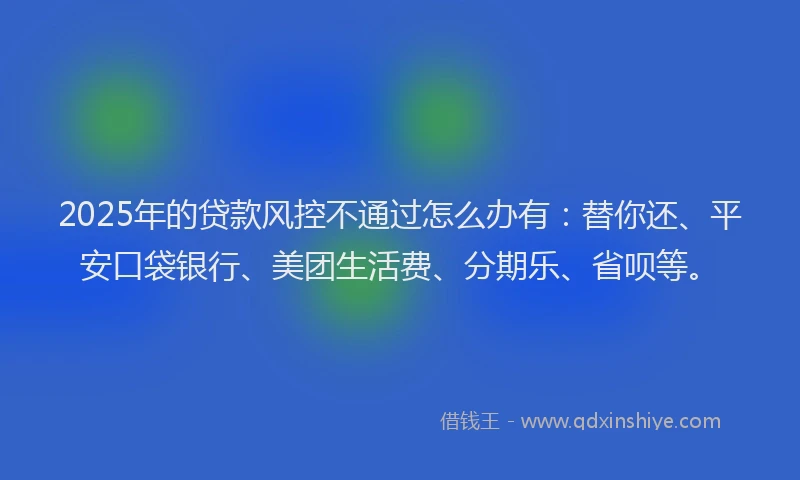 2025年的贷款风控不通过怎么办有：替你还、平安口袋银行、美团生活费、分期乐、省呗等。