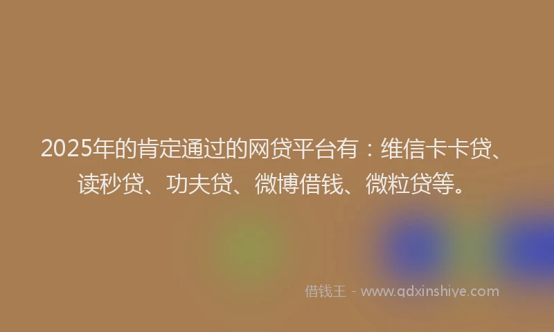 2025年的肯定通过的网贷平台有：维信卡卡贷、读秒贷、功夫贷、微博借钱、微粒贷等。