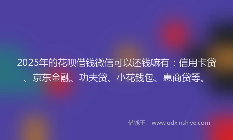 2025年的花呗借钱微信可以还钱嘛有：信用卡贷、京东金融、功夫贷、小花钱包、惠商贷等。