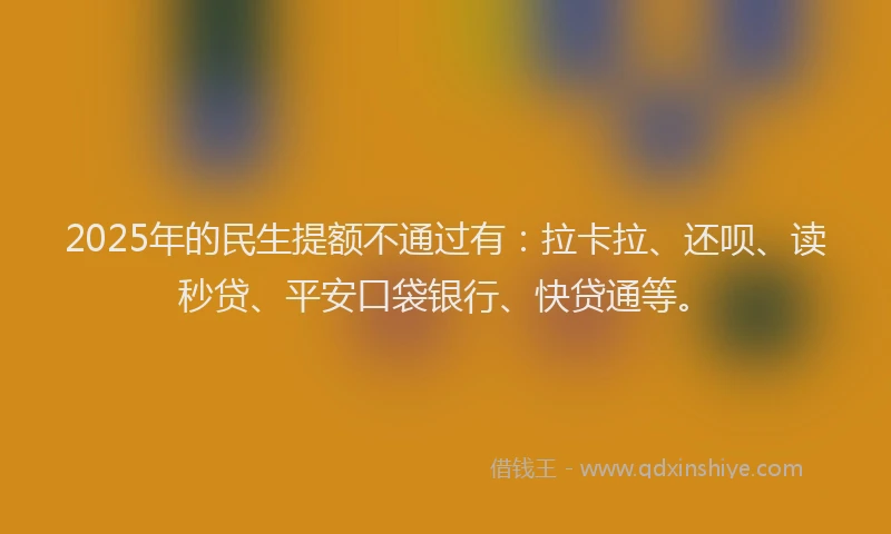 2025年的民生提额不通过有：拉卡拉、还呗、读秒贷、平安口袋银行、快贷通等。