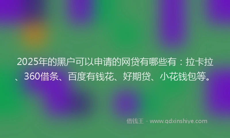 2025年的黑户可以申请的网贷有哪些有：拉卡拉、360借条、百度有钱花、好期贷、小花钱包等。