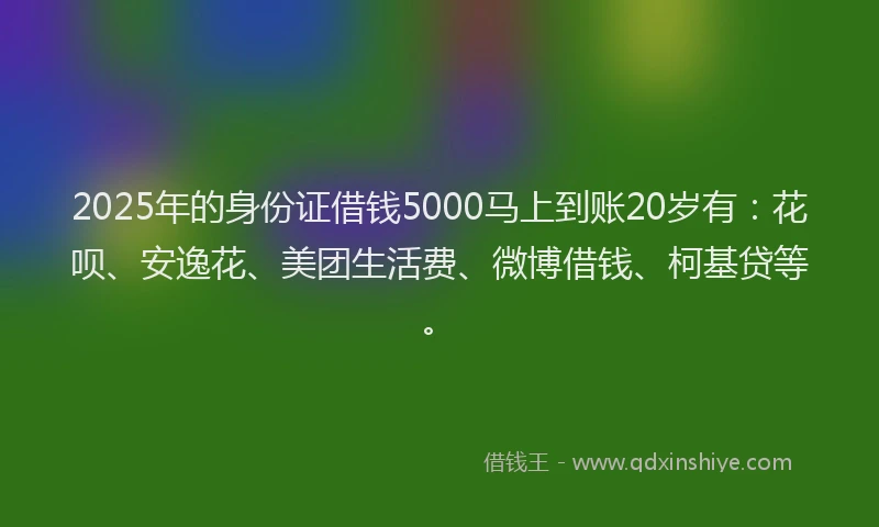 2025年的身份证借钱5000马上到账20岁有:花呗、安逸花、美团生活费、微博借钱、柯基贷等。