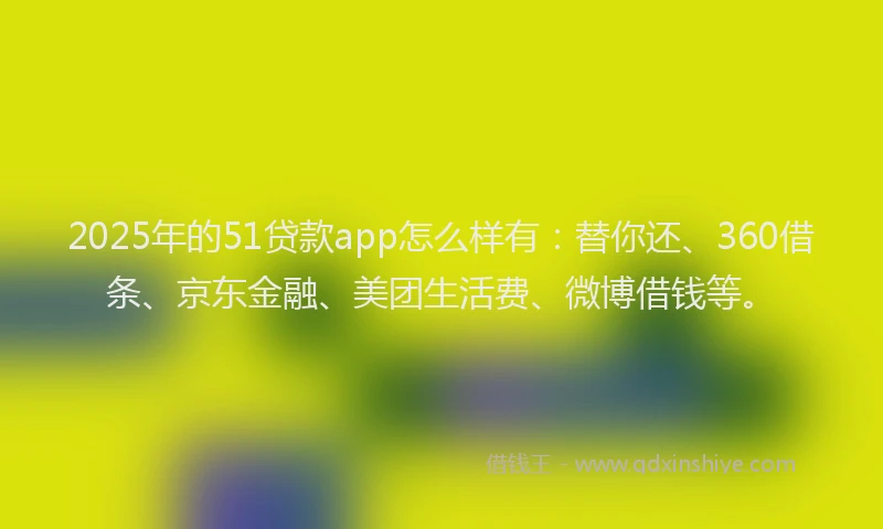 2025年的51贷款app怎么样有：替你还、360借条、京东金融、美团生活费、微博借钱等。