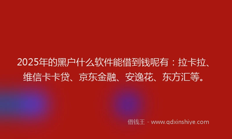 2025年的黑户什么软件能借到钱呢有：拉卡拉、维信卡卡贷、京东金融、安逸花、东方汇等。