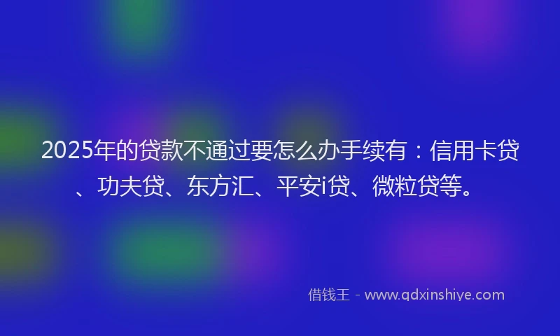 2025年的贷款不通过要怎么办手续有：信用卡贷、功夫贷、东方汇、平安i贷、微粒贷等。