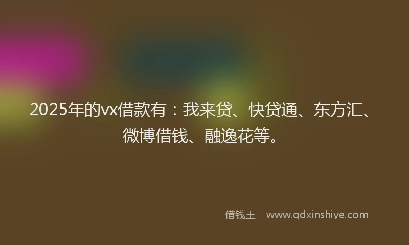 2025年的vx借款有：我来贷、快贷通、东方汇、微博借钱、融逸花等。