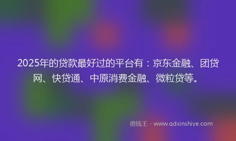 2025年的贷款最好过的平台有：京东金融、团贷网、快贷通、中原消费金融、微粒贷等。