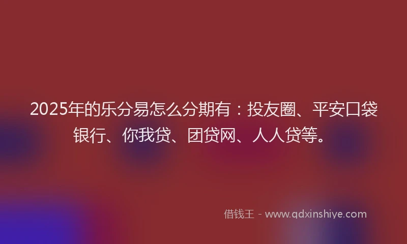 2025年的乐分易怎么分期有：投友圈、平安口袋银行、你我贷、团贷网、人人贷等。