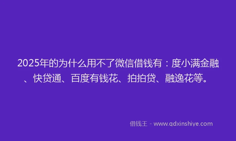 2025年的为什么用不了微信借钱有：度小满金融、快贷通、百度有钱花、拍拍贷、融逸花等。