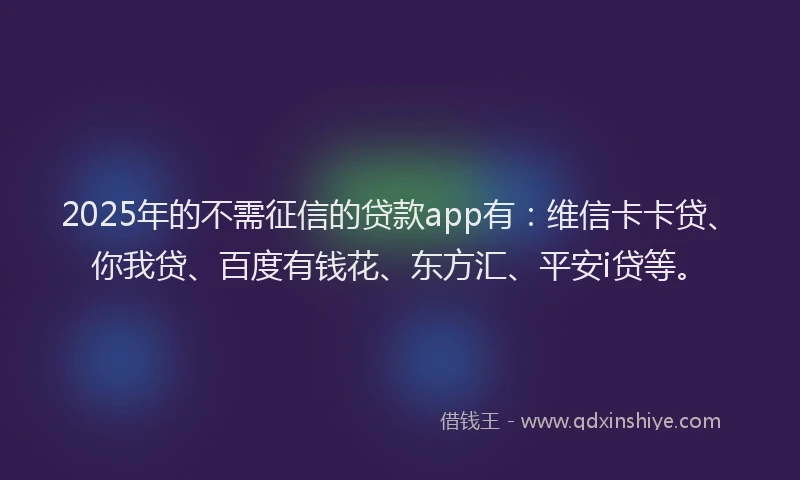 2025年的不需征信的贷款app有:维信卡卡贷、你我贷、百度有钱花、东方汇、平安i贷等。