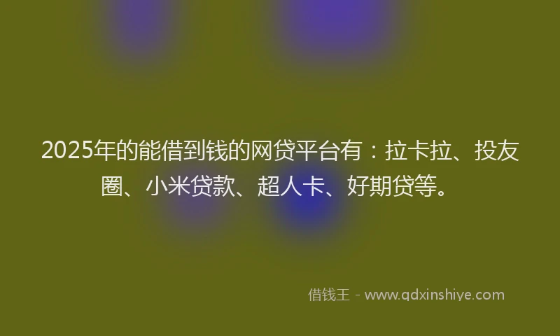 2025年的能借到钱的网贷平台有：拉卡拉、投友圈、小米贷款、超人卡、好期贷等。