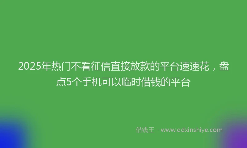 2025年热门不看征信直接放款的平台速速花，盘点5个手机可以临时借钱的平台
