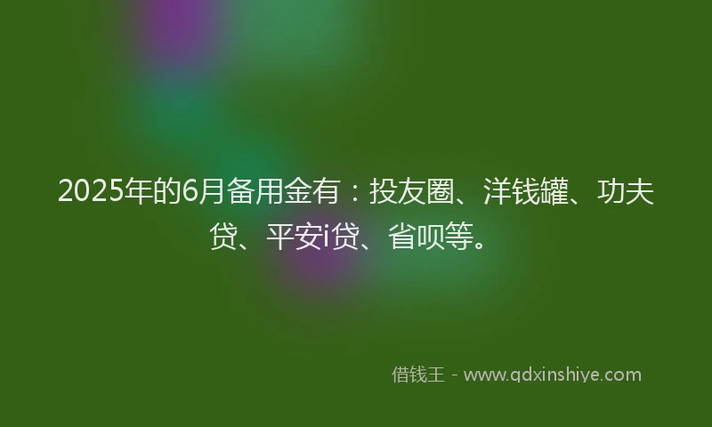 2025年的6月备用金有：投友圈、洋钱罐、功夫贷、平安i贷、省呗等。