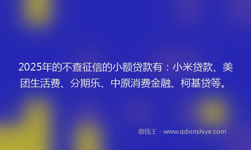 2025年的不查征信的小额贷款有：小米贷款、美团生活费、分期乐、中原消费金融、柯基贷等。