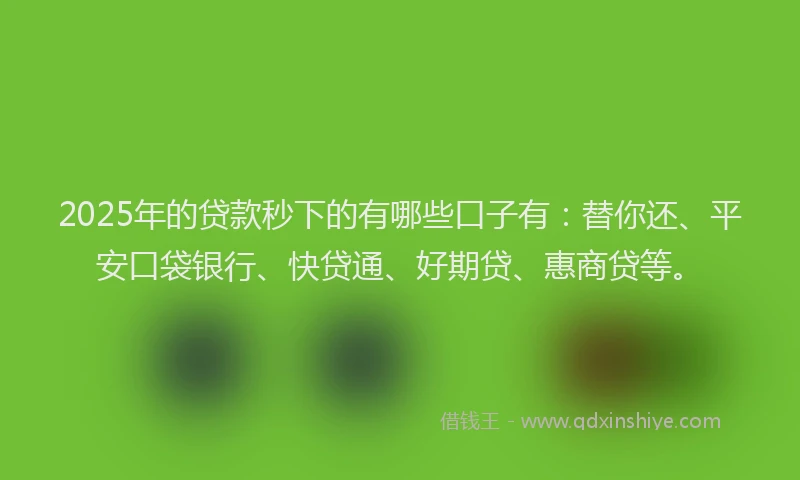 2025年的贷款秒下的有哪些口子有：替你还、平安口袋银行、快贷通、好期贷、惠商贷等。