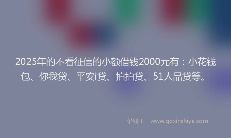2025年的不看征信的小额借钱2000元有：小花钱包、你我贷、平安i贷、拍拍贷、51人品贷等。