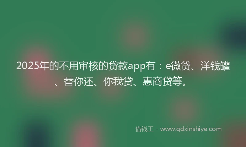 2025年的不用审核的贷款app有：e微贷、洋钱罐、替你还、你我贷、惠商贷等。
