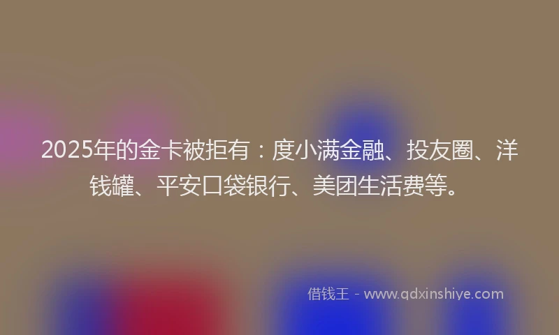 2025年的金卡被拒有：度小满金融、投友圈、洋钱罐、平安口袋银行、美团生活费等。