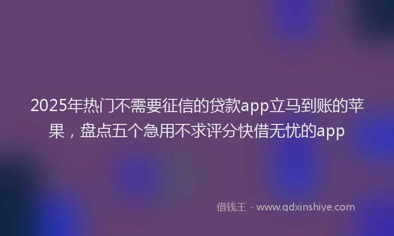 2025年热门不需要征信的贷款app立马到账的苹果，盘点五个急用不求评分快借无忧的app