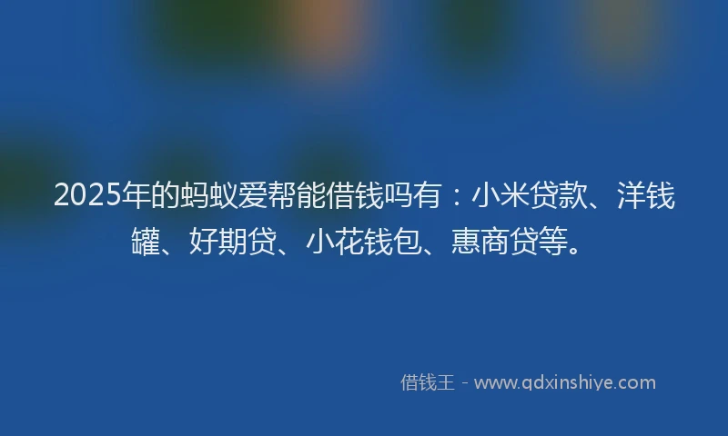 2025年的蚂蚁爱帮能借钱吗有：小米贷款、洋钱罐、好期贷、小花钱包、惠商贷等。