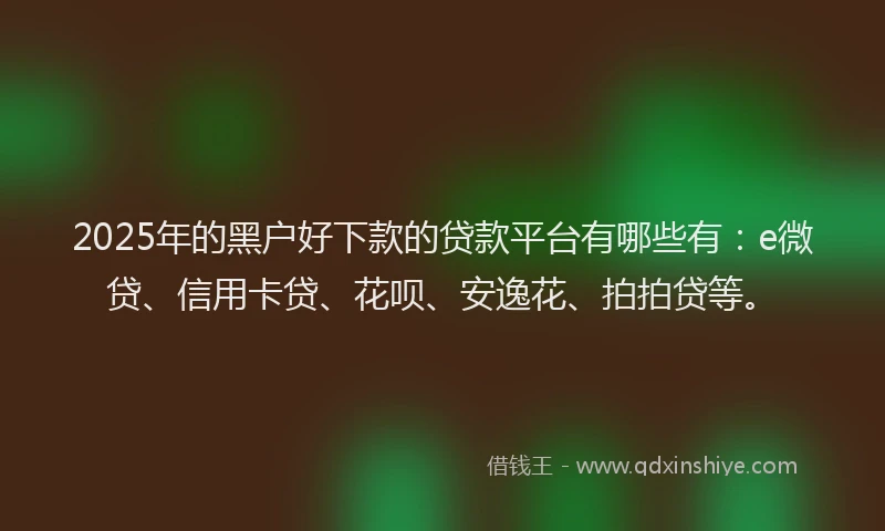 2025年的黑户好下款的贷款平台有哪些有：e微贷、信用卡贷、花呗、安逸花、拍拍贷等。