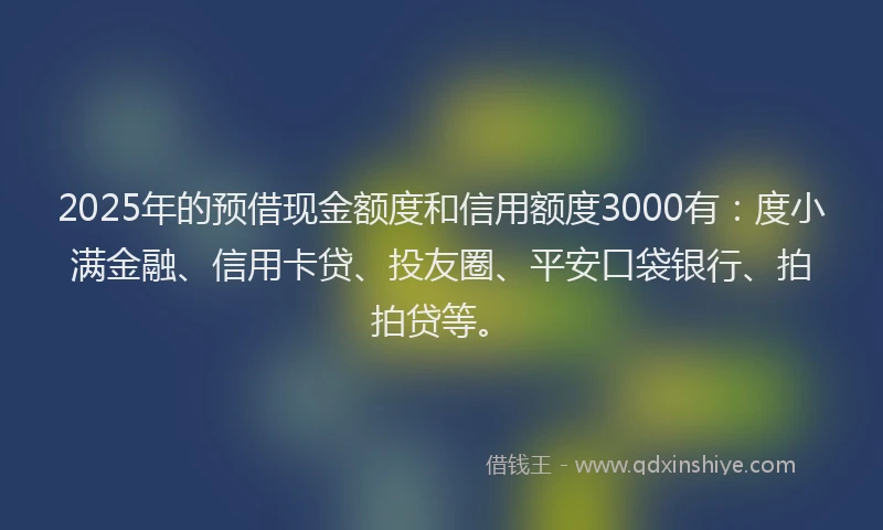 2025年的预借现金额度和信用额度3000有：度小满金融、信用卡贷、投友圈、平安口袋银行、拍拍贷等。