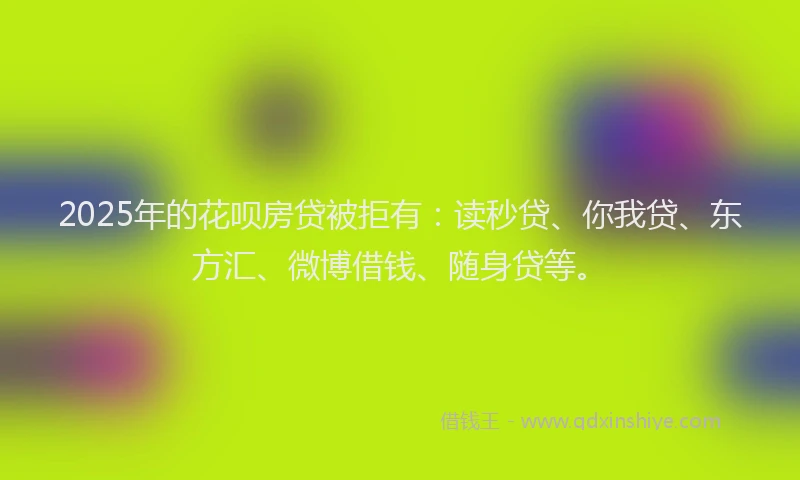 2025年的花呗房贷被拒有：读秒贷、你我贷、东方汇、微博借钱、随身贷等。