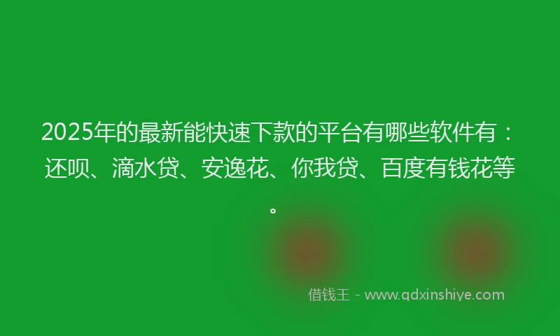 2025年的最新能快速下款的平台有哪些软件有：还呗、滴水贷、安逸花、你我贷、百度有钱花等。