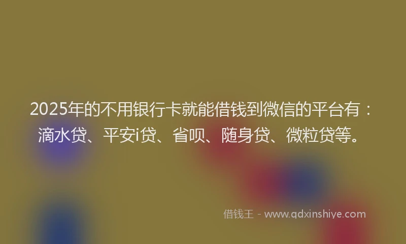 2025年的不用银行卡就能借钱到微信的平台有：滴水贷、平安i贷、省呗、随身贷、微粒贷等。