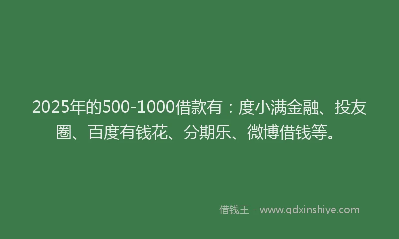 2025年的500-1000借款有：度小满金融、投友圈、百度有钱花、分期乐、微博借钱等。