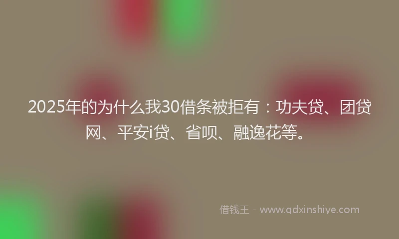 2025年的为什么我30借条被拒有：功夫贷、团贷网、平安i贷、省呗、融逸花等。