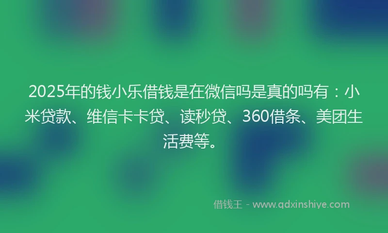 2025年的钱小乐借钱是在微信吗是真的吗有：小米贷款、维信卡卡贷、读秒贷、360借条、美团生活费等。