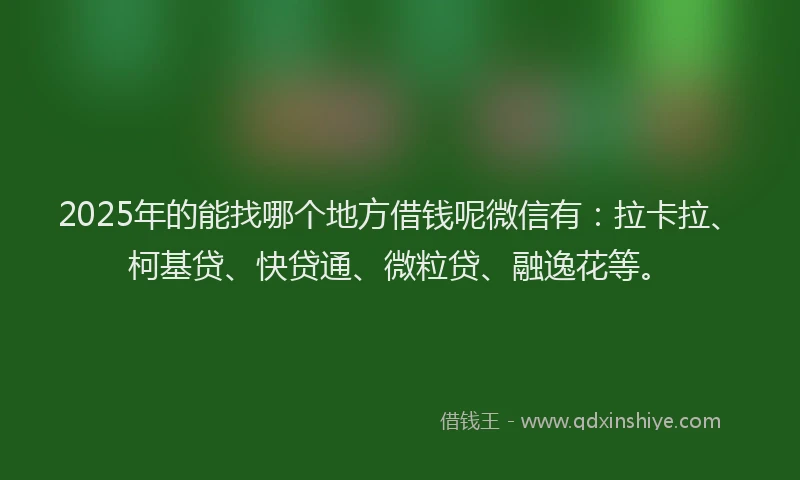 2025年的能找哪个地方借钱呢微信有：拉卡拉、柯基贷、快贷通、微粒贷、融逸花等。