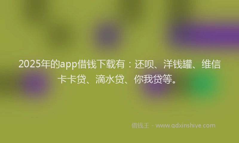 2025年的app借钱下载有：还呗、洋钱罐、维信卡卡贷、滴水贷、你我贷等。