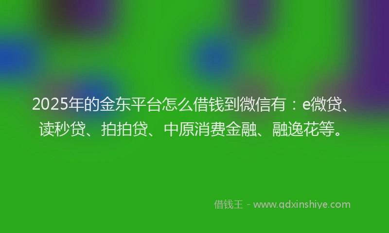2025年的金东平台怎么借钱到微信有：e微贷、读秒贷、拍拍贷、中原消费金融、融逸花等。