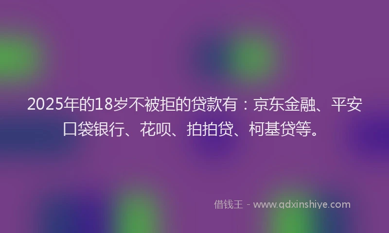 2025年的18岁不被拒的贷款有：京东金融、平安口袋银行、花呗、拍拍贷、柯基贷等。