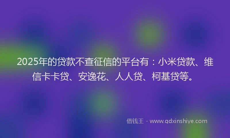2025年的贷款不查征信的平台有：小米贷款、维信卡卡贷、安逸花、人人贷、柯基贷等。